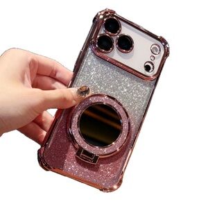 Iphone17 glitter Case with Ring Holder - Rose Gold